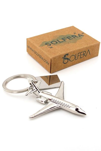 Solfera Passenger Plane Pilot Captain Stewardess Aircraft Silver Color Metal Keychain Kc336