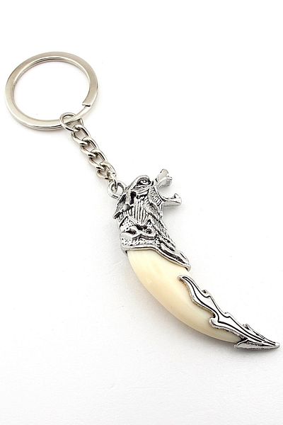 Solfera Wolf Tooth Shaped Relief Ornament Nordic Metal Keychain White Kc354