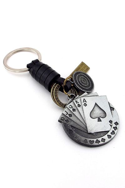 Solfera Royal Flush Poker Spades Playing Cards Luck Leather Metal Keychain Kc338