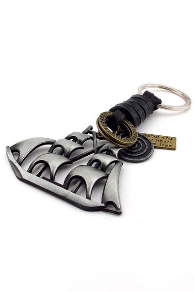 Solfera Sailing Ship Sailor Buoy Leather Metal Keychain Kc339