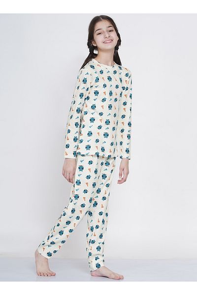 LAUREN SMITH Girl's Pajama Set Long Sleeve Top with pants 2 Piece Printed Sleepwear Cotton Teen Girls Pjs Set