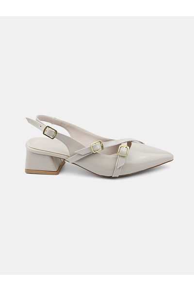 MAGGIO Beige Open Back Pointed Toe Short Heel Daily Ballerina Women's Heeled Shoes