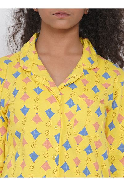 LAUREN SMITH Teen Girl's Pajama Set Long Sleeve Buttoned Top with pants 2 Piece Printed Sleepwear Cotton Pjs Set