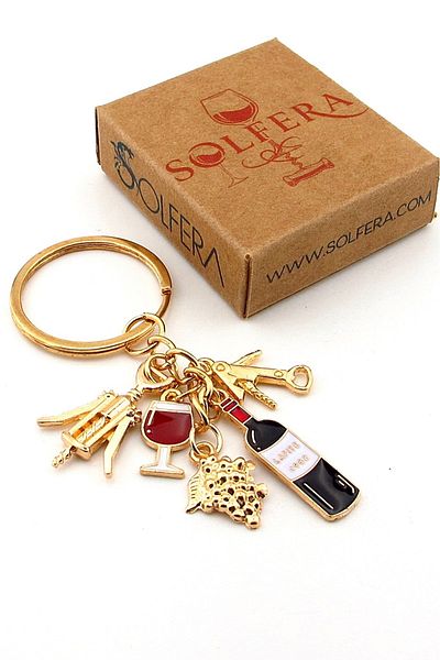 Solfera Red Wine Goblet Corkscrew Grape Vine Keychain Bag Ornament Charm Kc386