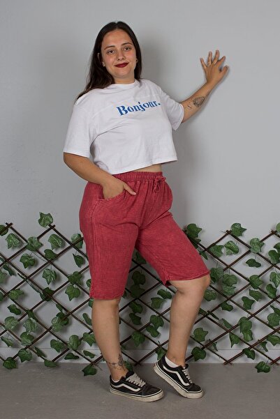 Truva XXL Plus Size Washed Cotton Burgundy Capri – Breathable Relaxed Fit