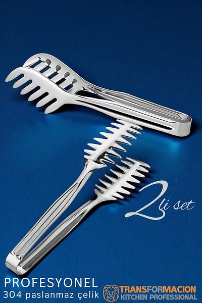 Transformacion Kitchen Tongs Set - Pasta Pastry Salad Multi-Purpose Tongs Set of 2 304 Stainless Steel 721848