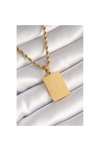 Skygo 316L Steel Gold Color Auger Chain Pole Star Processing Plate Figure Women's Necklace - TJ-BKO8451