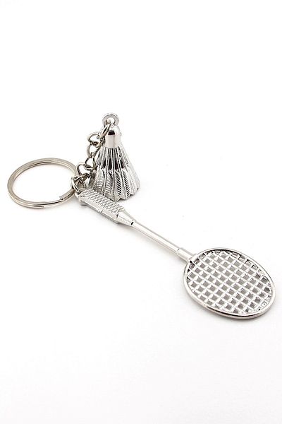 Solfera Badminton Ball and Racquet Sportsman Tennis Silver Color Metal Keychain Kc351