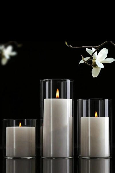 Saatistan Beyaz 3'lü Dekoratif Cam Mumluk Vazo, şık ve zarif tasarım