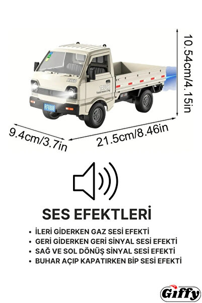 giffy Uzaktan Kumandalı RC Kamyonet ,Yük Taşıma Aracı ,Sesli ,Işıklı ,Şarjlı ,(Pil Hediyeli),2.4 Ghz Araç