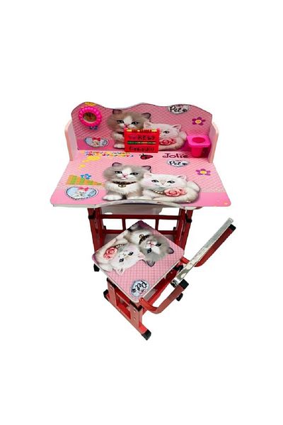 Sultan Children's Desk with Adjustable Chair, Kitty Model, ZUBI HOME, Pencil Holder, Clock, MDF