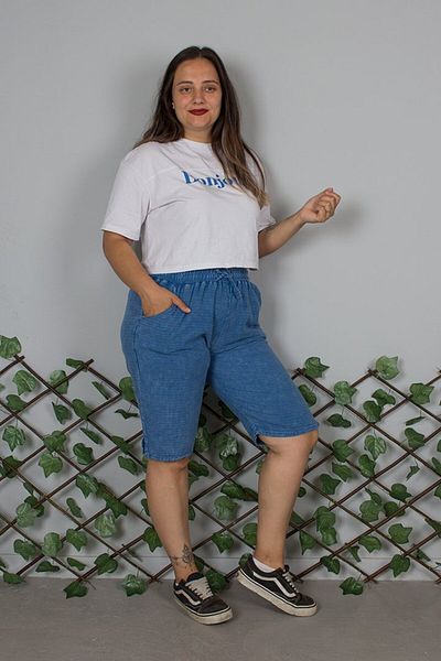 Truva XXL Plus Size Washed Cotton Blue Capri – Breathable Relaxed Fit