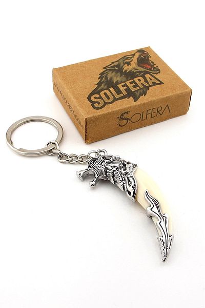 Solfera Wolf Tooth Shaped Relief Ornament Nordic Metal Keychain White Kc354