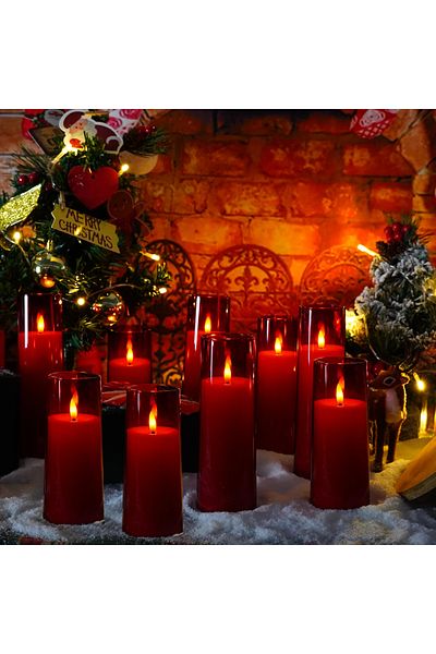 AcronicPro Set of 9 LED Candles with Remote Control, Decorative for Festive Events and Parties, Red