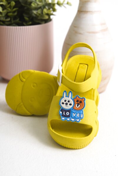 Büşra Çetin Yellow Daily Non-Slip Sole Animal Figured Children's Sandals