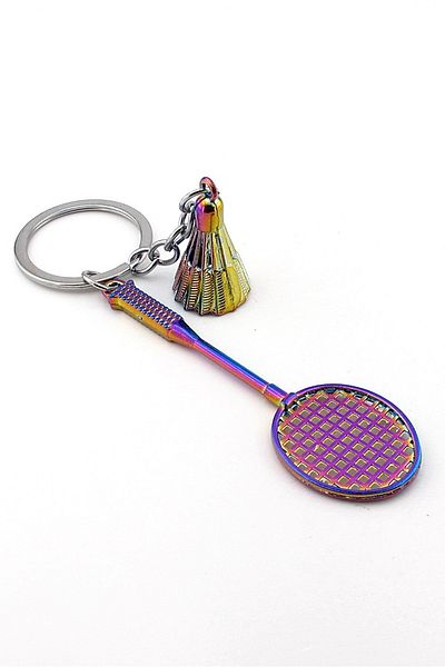 Solfera Badminton Ball and Racquet Sportsman Tennis Flashing Rotating Color Metal Keychain Kc350