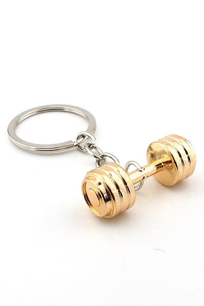 Solfera Yellow Color Barbell Sports Weight Fitness Bodybuilding Metal Keychain Kc334