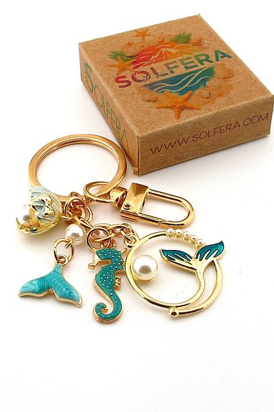 Solfera سلسلة مفاتيح على شكل ذيل الحوت من Sea Horse Pearl Stingray، حلية للحقيبة KC385