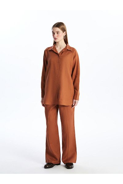 LC Waikiki Elastic Waist Straight Linen Women's Palazzo Trousers