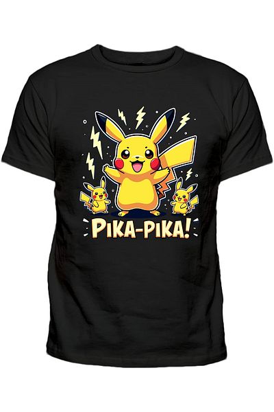 Efendioğlu Design Pika Pika Pi̇kachu Printed Cotton Children's T-Shirt