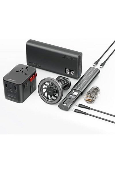 Promate 7 in 1 Portable Travel Kit, 20000mAh Power Bank, 36W Universal AC Adapter, 65W Dual-Output M