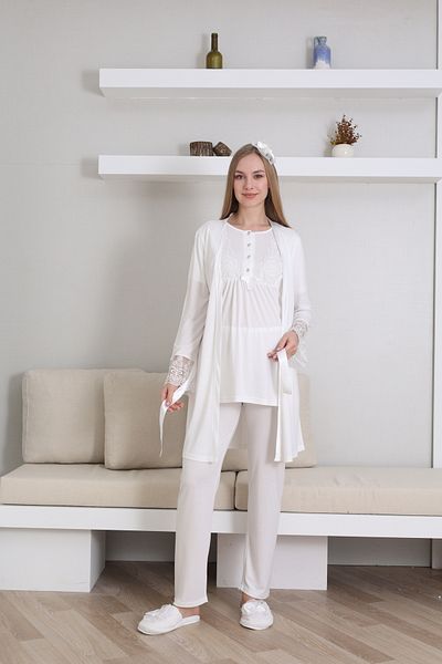 EM&FA TEKSTİL Maternity Maternity Lace Detailed Dressing Gown Pajama Set