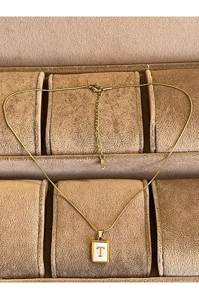 Rupen Kraft 316 L Surgical Steel Moire Plate t Letter Steel Necklace Stainless Tarnish Free