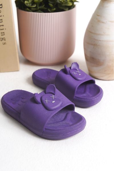 Büşra Çetin Daily Non-Slip Sole Animal Embossed Patterned Lilac Children's Slippers