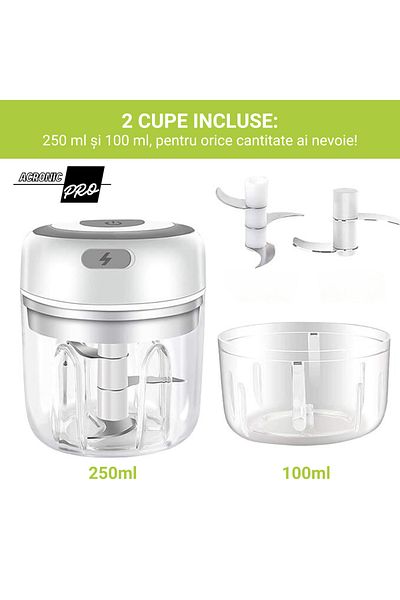 AcronicPro AcronicPro Mini Vegetable and Fruit Chopper, Portable, USB Charging, Easy to Use, Practical, White