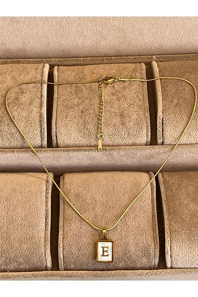 Rupen Kraft 316 L Surgical Steel Moire Plate E Letter Steel Necklace Stainless Tarnish Free
