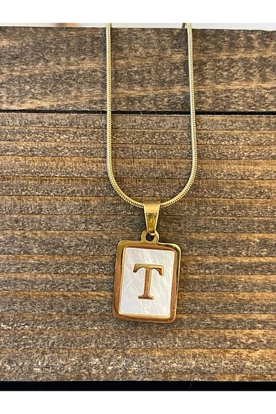 Rupen Kraft 316 L Surgical Steel Moire Plate t Letter Steel Necklace Stainless Tarnish Free