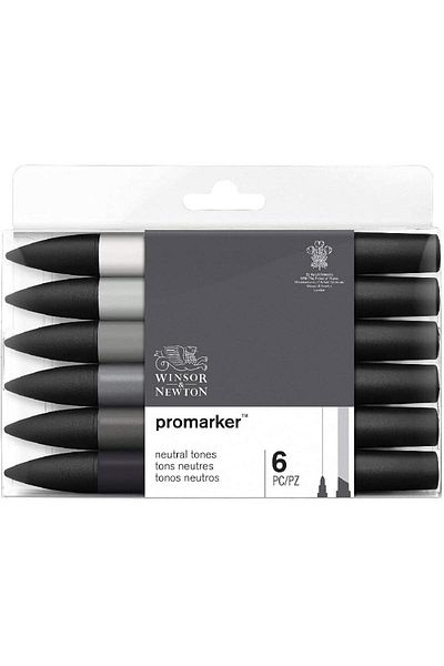 Winsor Newton قلم رسم جرافيكي بدرجات محايدة من برو ماركر (6 ألوان)