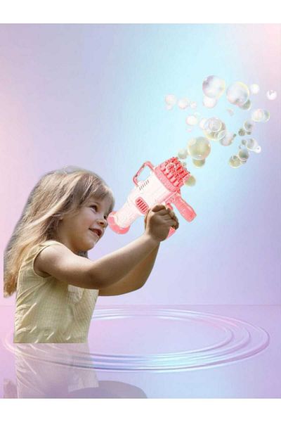 OEM Electric Soap Bubble Gun, 32 Holes, Automatic Function, Tray +Balloon Solution, Pink 3+