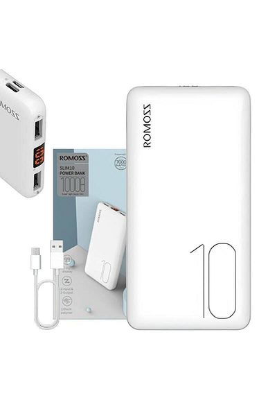Romoss Romoss external battery, 10000mAh, 2xUSB, 1xMicroUSB, Battery indicator (White)