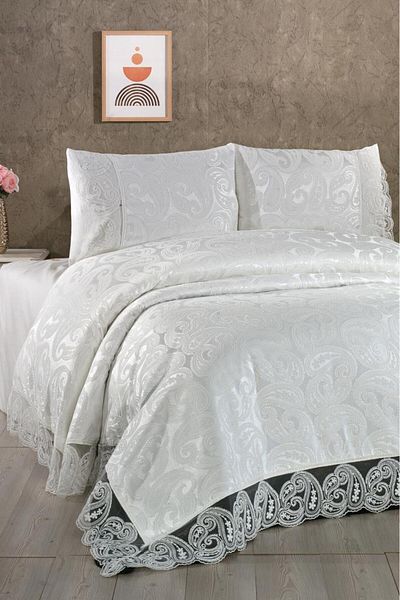 Çeyiz Diyarı Dowry Land Shawl 6 Piece Pique Set Cream