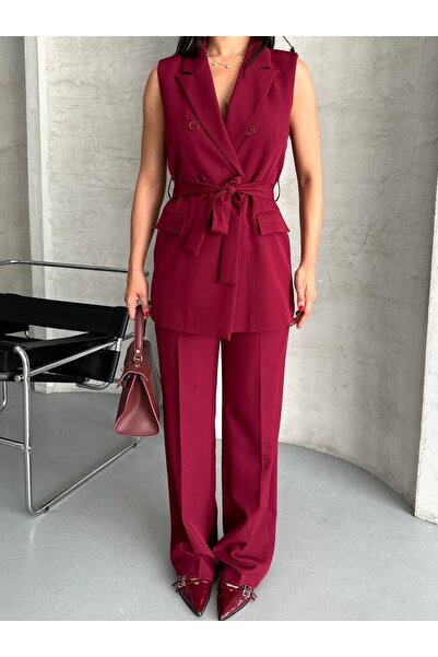 Ekim Store بدلة بليزر مكونة من قطعتين مع سترة بحزام وأزرار وسروال