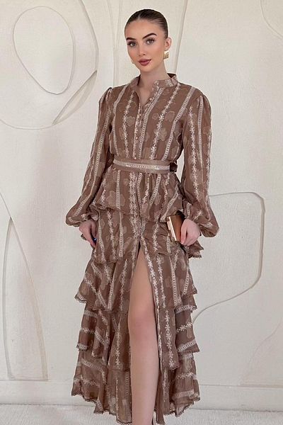 Elbee Fashion Woman Μακρύ φόρεμα Flounce