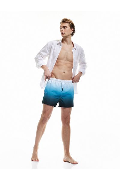 Koton New Season Oversize Patterned Pocketed Waist Lace-Up Swim Shorts