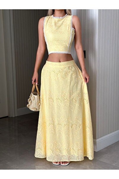 Ekim Store مجموعة تنورة بلوزة من الدانتيل من فيستو