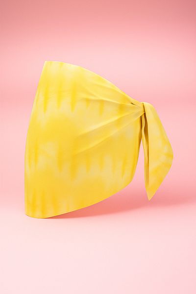 pistore Butter Yellow Batik Patterned Short Pareo Satin Women's Beach Dress New Season