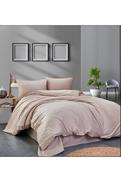 miruza ev tekstil طقم غطاء لحاف مزدوج من الساتان المخطط مجموعة Vip Miruza Col...