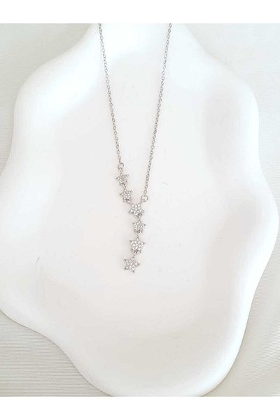 bijoux uniques قلادة النجمة المتلألئة الفضية الفولاذية