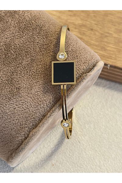 Rupen Kraft 316 L Surgical Steel Black Enameled Zircon Stone Stainless Tarnish Free Steel Handcuff Bracelet