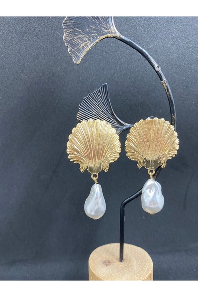 Byoz store أقراط اللؤلؤ المتدلية من الذهب مضادة للحساسية