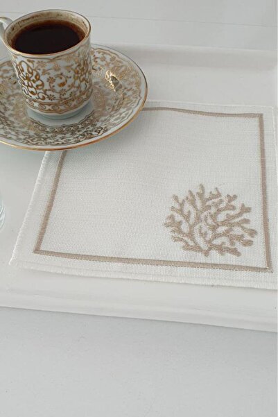 Çeyiz Diyarı طقم أكواب مربعة مطرزة على شكل ندفة الثلج مكون من 6 قطع باللون البني