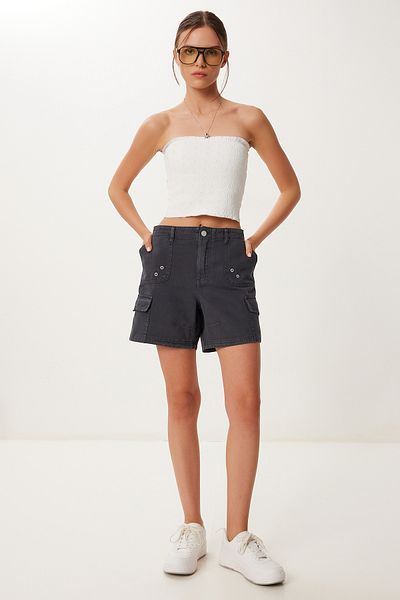 Lovelyİstanbul Pantaloni scurți din denim cu buzunare cu efect pale Antracit Lut0018