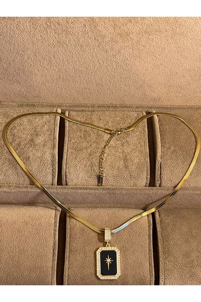 Rupen Kraft 316 L Surgical Steel Black Enamel Zircon Stone North Star Design Necklace