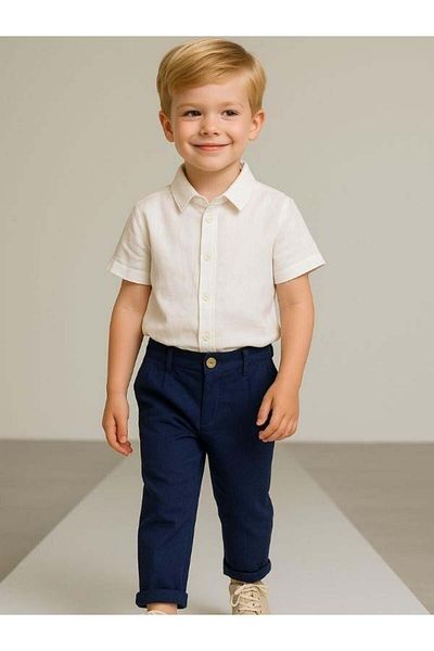 RG Boy's Elastic Waist Linen Double Leg Trousers