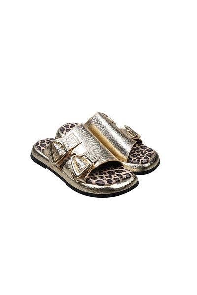 Lady Mia Elera Genuine Leather Women's Slippers with Buckle Detail