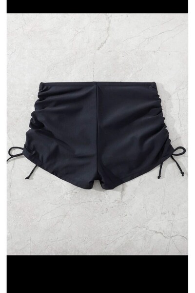 sayina Γυναικείο μαύρο σορτς πισίνας-θάλασσας με συρμένα πλαϊνά κάτω μέρος μπικίνι